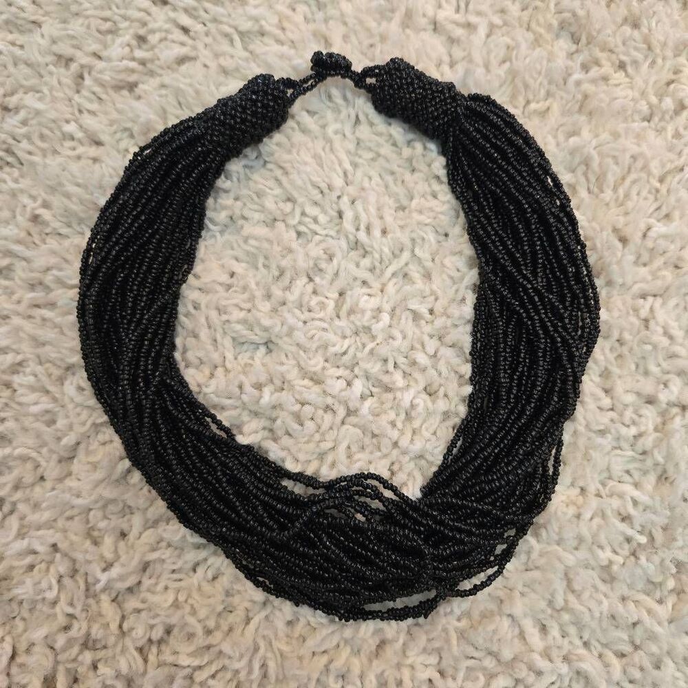 Black Seed Bead Torsade Necklace